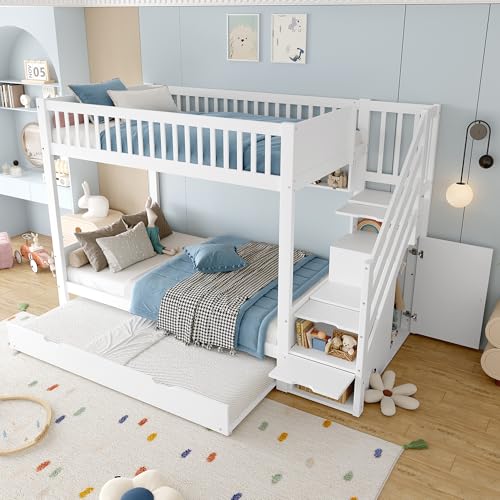 UIXENI Children's Bed 90 x 200 cm for 2-3 Children, Bunk Bed with Stairs and Extendable Bed, Fall Protection and Wardrobe, Wooden Bed with Slatted Frame, White, Mattress Not Included UIXENI Children's Bed 90 x 200 cm for 2-3 Children, Bunk Bed with Stairs and Extendable Bed, Fall Protection and Wardrobe, Wooden Bed with Slatted Frame, White, Mattress Not Included von UIXENI