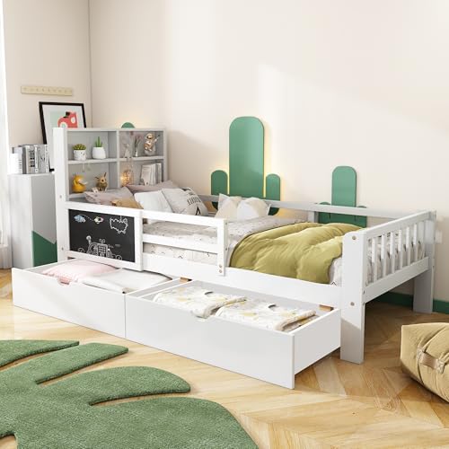 UIXENI Children's Bed 90 x 200 cm with Drawers and Storage Shelf, Slatted Frame, White Without Mattress UIXENI Children's Bed 90 x 200 cm with Drawers and Storage Shelf, Slatted Frame, White Without Mattress von UIXENI