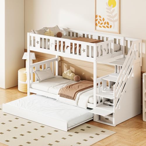 UIXENI Children's Bunk Bed 90 x 200 cm with Pull-Out Bed, Bed Frame with Storage Stairs, Fall Protection and Slatted Frame UIXENI Children's Bunk Bed 90 x 200 cm with Pull-Out Bed, Bed Frame with Storage Stairs, Fall Protection and Slatted Frame von UIXENI