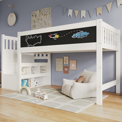 UIXENI Children's Bunk Bed Frame 90 x 200 cm with Storage Stairs, Fall Protection and Slatted Frame, Without Mattres UIXENI Children's Bunk Bed Frame 90 x 200 cm with Storage Stairs, Fall Protection and Slatted Frame, Without Mattres von UIXENI