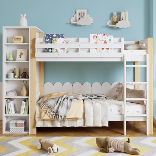 UIXENI Children's Bunk Bed with Storage Space, Wardrobe & Ladder & Open Shelves, 90 x 200 cm Bed Frame with Fall Protection and Slatted Frame UIXENI Children's Bunk Bed with Storage Space, Wardrobe & Ladder & Open Shelves, 90 x 200 cm Bed Frame with Fall Protection and Slatted Frame von UIXENI