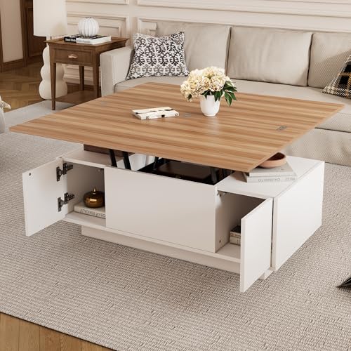UIXENI Coffee Table, Height-Adjustable Living Room Extendable End Table, Hidden Storage Space von UIXENI
