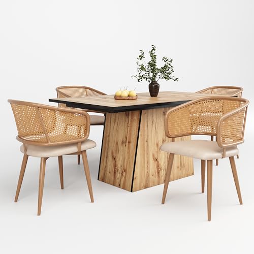 UIXENI Dining Table with 4 Chairs Set, Rectangular Wood Grain Dining Table with Backrest for Kitchen, Dining Room and Living Room von UIXENI