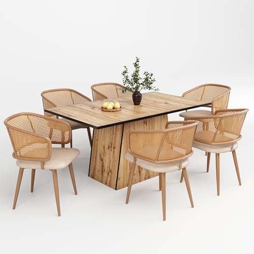 UIXENI Dining Table with 6 Chairs Set, Rectangular Wood Grain Dining Table with Backrest for Kitchen, Dining Room and Living Room von UIXENI