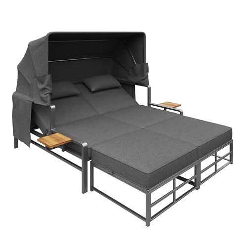 UIXENI Double Sun Lounger with Sun Canopy for 2-4 People, Garden Patio Lounger Sofa Bed Sun Bed with Cushion von UIXENI