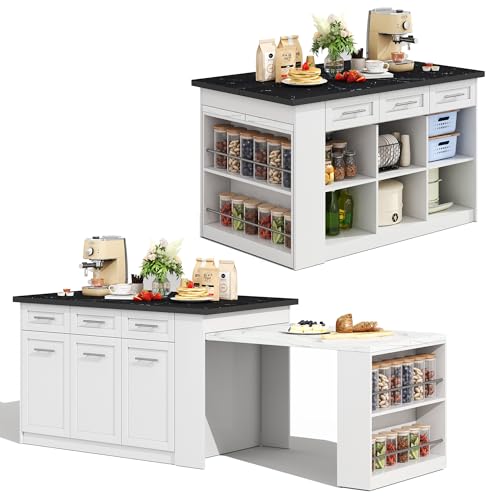 UIXENI Extendable Bar Table with Storage Space, Kitchen Island Expandable Dining Table with Drawers UIXENI Extendable Bar Table with Storage Space, Kitchen Island Expandable Dining Table with Drawers von UIXENI