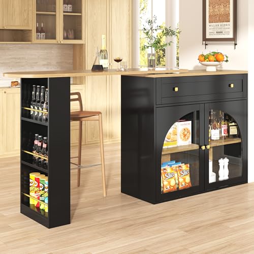 UIXENI Extendable Bar Table with Storage Space, Rotatable Bar Bistro Table Sideboard Cabinet for Dining Room (Black) von UIXENI