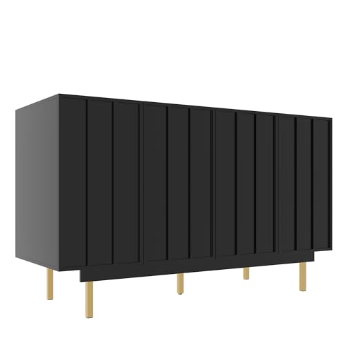 UIXENI Freestanding Sideboard with Adjustable Shelves, Modern Chest of Drawers with 4 Doors for Dining Room, Living Room, 140×38.5×82.5cm (Black) von UIXENI