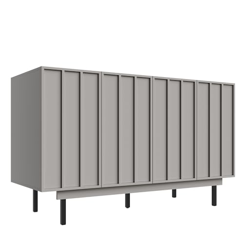 UIXENI Freestanding Sideboard with Adjustable Shelves, Modern Chest of Drawers with 4 Doors for Dining Room, Living Room, 140×38.5×82.5cm (Gray) von UIXENI