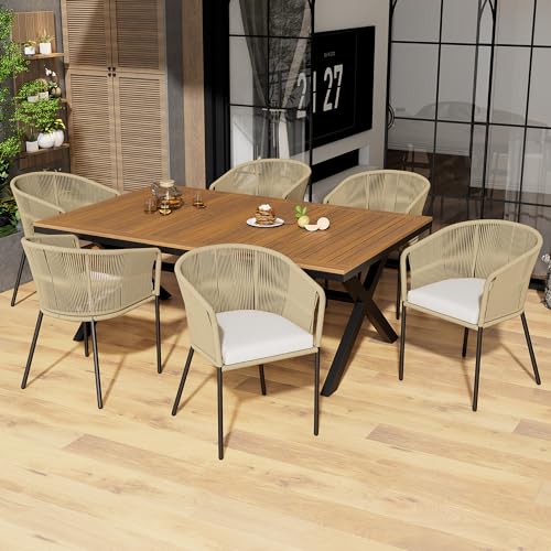 UIXENI Garden Furniture 7-Piece Set with Cushions, Outdoor Patio Balcony Table Dining Table Chairs for 6 People Dining Set von UIXENI