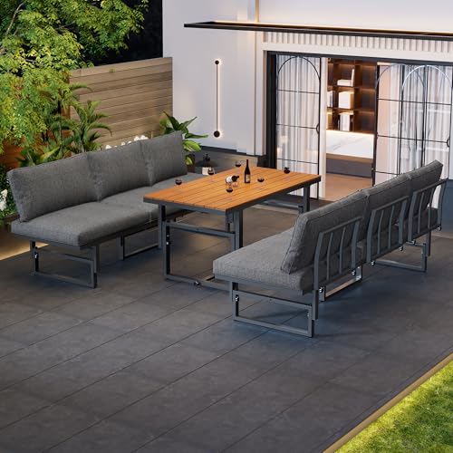 UIXENI Garden Furniture Set, 2 Sofa with Cushions and Table, Outdoor Lounge Seating Area with Adjustable Backrest, Weatherproof Furniture for Balcony, Garden, Patio or Conservatory von UIXENI