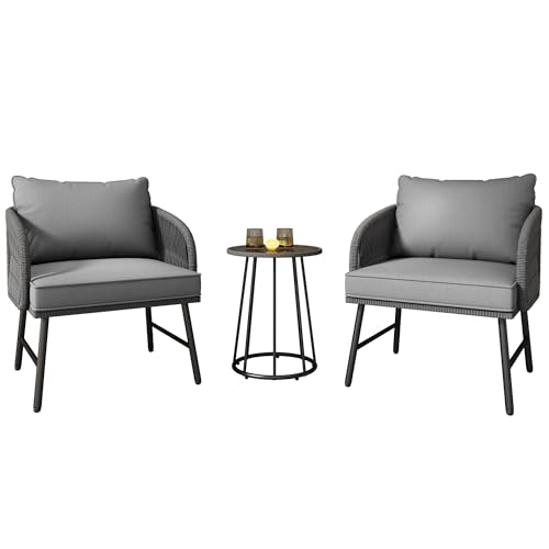 UIXENI Garden Furniture Set, 3-Piece Set Including Coffee Table and 2 Chairs, Bistro Set with Cushions, Patio Balcony Furniture von UIXENI