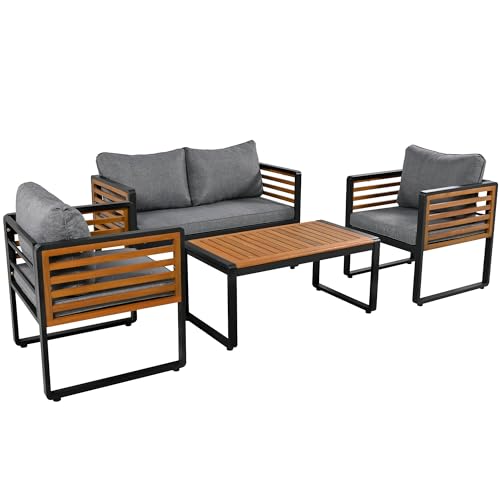 UIXENI Garden Furniture Set 4 Seater with Cushions, Lounge Set with 2 Seater Sofa, 2 Armchairs and 1 Table, Outdoor Patio Seating Set von UIXENI