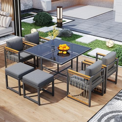 UIXENI Garden Furniture Set for 6 People, Balcony Patio Weatherproof Seating Set, Outdoor Dining Table and Chair Set for Backyard Terrace von UIXENI