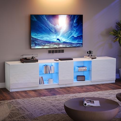 UIXENI High Gloss TV Cabinet, Lowboard for 65 Inch & Smaller TVs, LED TV Stand with Glass Shelves, TV Furniture Table Board HiFi Cabinet for Living Room, Bedroom von UIXENI