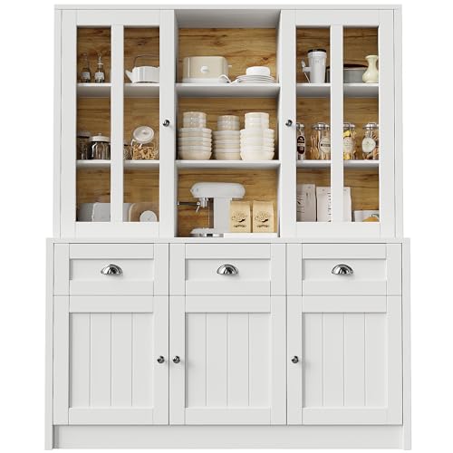UIXENI Kitchen Buffet Display Cabinet, Multi-Purpose Storage Cabinet with 5 Doors and 3 Drawers for Living Room, Dining Room, Bar (White) von UIXENI