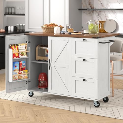 UIXENI Kitchen Island with Extendable Worktop, Kitchen Trolley with 2 Doors and 3 Drawers, Buffet Cabinet von UIXENI