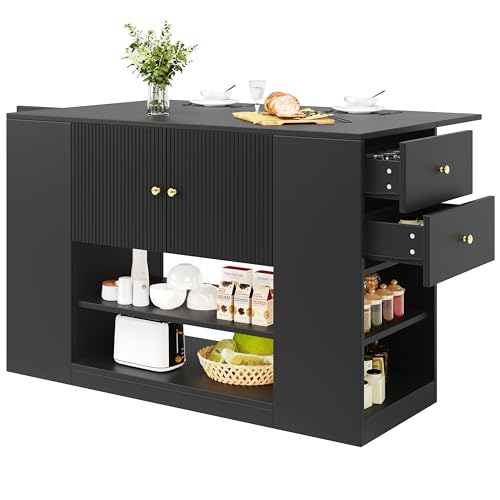 UIXENI Kitchen Island with Folding Worktop, Kitchen Buffet Cabinet Cupboard with Shelf and Drawers for Dining Room von UIXENI