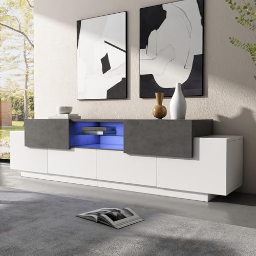 UIXENI LED TV Cabinet with Drawer, Modern TV Entertainment Center Lowboard with Glass Floors, Gaming Media Cabinet TV Console with Storage for 80 inch TVs UIXENI LED TV Cabinet with Drawer, Modern TV Entertainment Center Lowboard with Glass Floors, Gaming Media Cabinet TV Console with Storage for 80 inch TVs von UIXENI