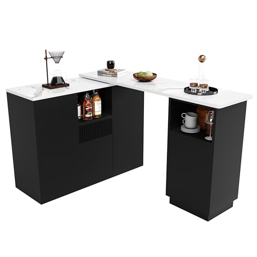 UIXENI Modern Extendable Bar Table, Extendable Kitchen Counter Table with Storage Space for Dining Room (Black) von UIXENI
