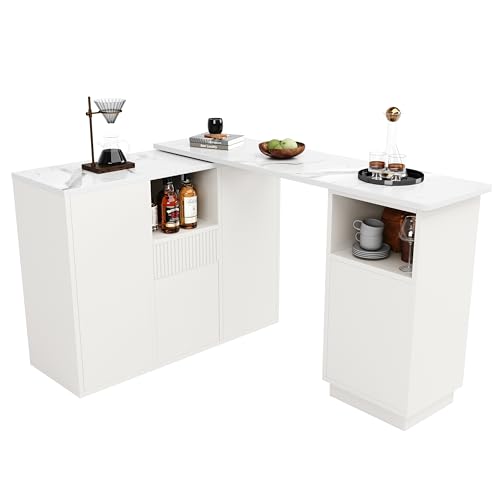UIXENI Modern Extendable Bar Table, Extendable Kitchen Counter Table with Storage Space for Dining Room (White) von UIXENI