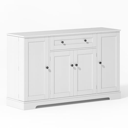 UIXENI Multifunctional Kitchen Buffet,138 cm Sideboard with Drawer, Shelf Doors and Adjustable Shelves, Tilt Protection (White) von UIXENI