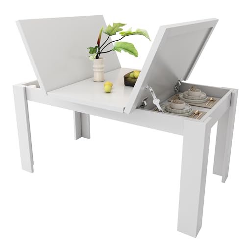 UIXENI Rectangular Dining Table with Storage Space, Space-Saving Multifunctional Dining Table for Small Spaces, Dining Room, Kitchen von UIXENI