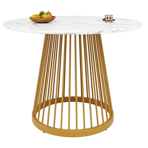 UIXENI Round Dining Table for 4, Kitchen Round Coffee Table with Metal Legs for Dining Room Living Room, 80×80×76cm (Golden) von UIXENI