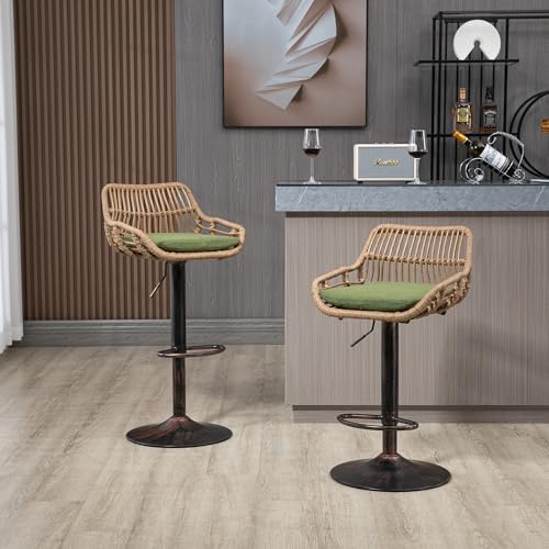 UIXENI Set of 2 Rotating Bar Stools with Footrest, Height Adjustable Modern Kitchen Stool Swivel Stools (Green) von UIXENI