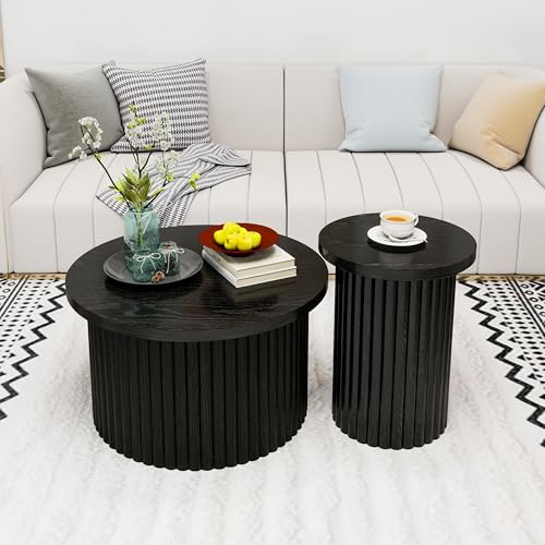 UIXENI Set of 2 Round Coffee Table Living Room Side Table with Storage (Black) von UIXENI