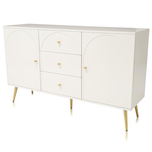 UIXENI Sideboard with 3 Drawers, 2 Doors, Multi-Purpose Side Cabinet, White von UIXENI