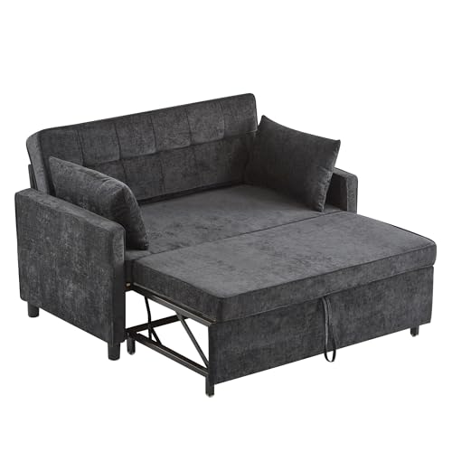 UIXENI Sofa Bed with Sleep Function, 2 Seater Guest Sofa Corner Couch with Adjustable Backrest in Chenille Fabric (Antique Black) von UIXENI