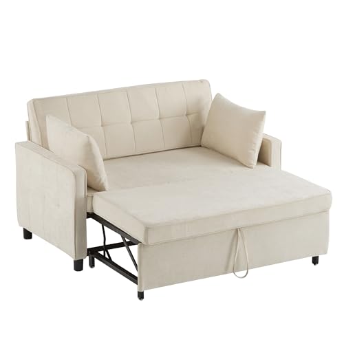 UIXENI Sofa Bed with Sleep Function, 2 Seater Guest Sofa Corner Couch with Adjustable Backrest in Chenille Fabric (Beige) von UIXENI