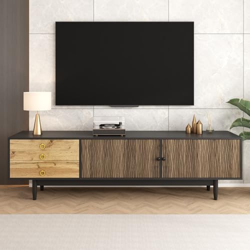 UIXENI TV Cabinet Lowboard Door Panels with Water Wave Pattern and 3 Drawers von UIXENI