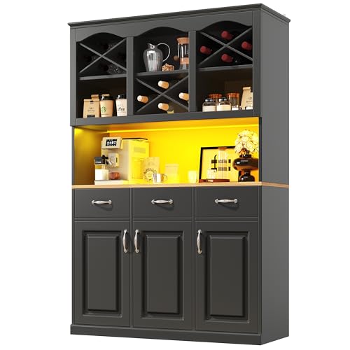 UIXENI Tall Kitchen Cabinet with Worktop, Adjustable Shelves, 3 Doors, 3 Drawers, Multi-Purpose LED Buffet Storage Cabinet UIXENI Tall Kitchen Cabinet with Worktop, Adjustable Shelves, 3 Doors, 3 Drawers, Multi-Purpose LED Buffet Storage Cabinet von UIXENI