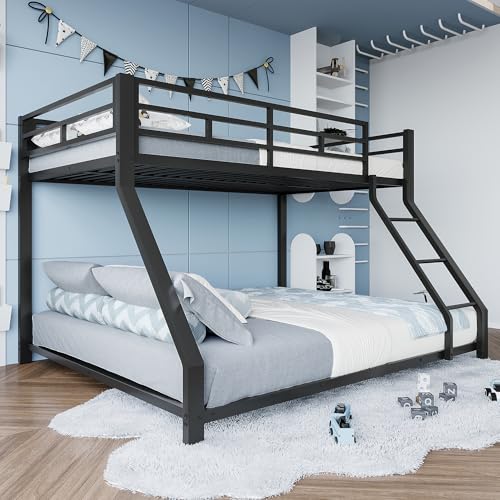 UIXENI Twin Over Full Metal Bunk Bed Space-Saving Design Metal Frame Construction ﻿ (Black) von UIXENI