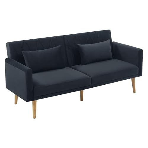 UIXENI Velvet Sofa Bed with Sleep Function, Corner Sofa 2 Seater Guest Sofa with Adjustable Backrest (Dark Gray) von UIXENI