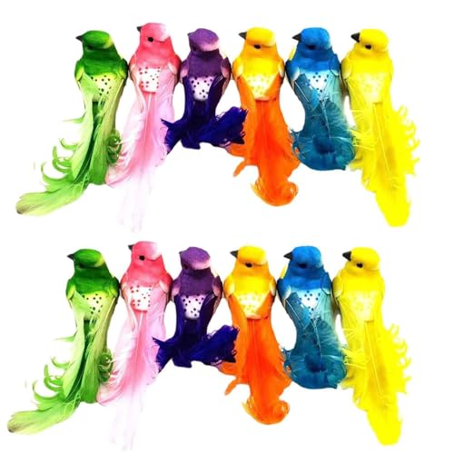 12 Stück Künstliche Vögel mit Federn, Künstliche Bunte Vögel Zum Anklipsen Zum Basteln, Künstliche Vögel mit Federn aus Schaumstoff für Garten, Hochzeit, Party, von UIYIHIF