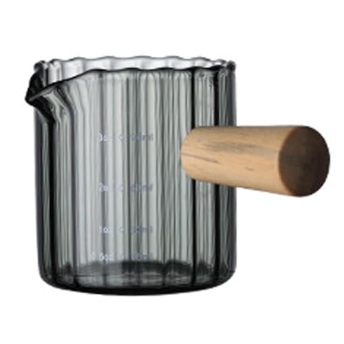Messbecher mit Holzgriff, Schnapsglas mit V-förmiger Öffnung, Milchaufschäumkrug aus Klarem Glas mit Doppelskala, Zubehör für Kaffee, Milch, Honigsauce (B) von UIYIHIF