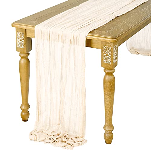 UIYIHIF Seihtuch-Tischläufer, lang, rustikaler Gaze-Tischläufer, romantisch, halbdurchsichtiger Stoff, Tischdecke für Boho-Hochzeit, Laubendekoration, Brautparty, 90 x 400 cm, Beige von UIYIHIF