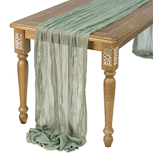 Uiyihif Seihtuch-Tischläufer, lang, rustikaler Gaze-Tischläufer, romantisch, halbdurchsichtiger Stoff, Tischdecke für Boho-Hochzeit, Laubendekoration, Geburtstagsfeier, 90 x 400 cm, Salbeigrün von UIYIHIF