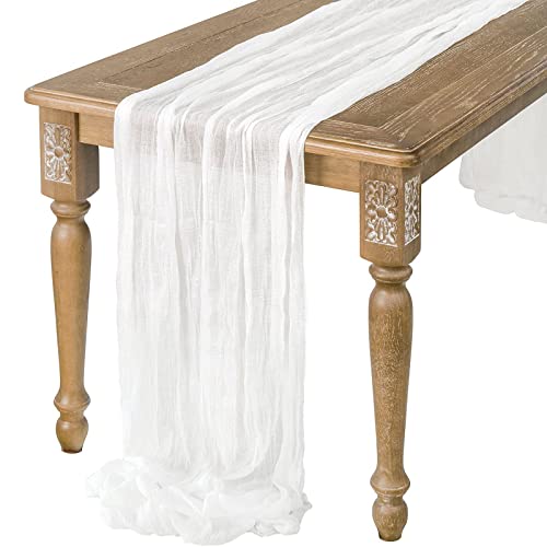 Uiyihif Seihtuch-Tischläufer, lang, rustikaler Gaze-Tischläufer, romantisch, halbdurchsichtiger Stoff, Tischdecke für Boho-Hochzeit, Laubendekoration, Geburtstagsfeier, 90 x 400 cm, Weiß von UIYIHIF