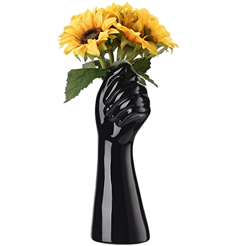 UIYIHIF Schwarze Keramik menschlicher Körper Hand Blumenvase, handgefertigte moderne Kunst Dekor Vase, dekorative ästhetische Armvase für Tischdekoration Regal Ornamente Blumenbehälter von UIYIHIF