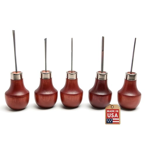 UJ Ramelson Holzschnitzwerkzeuge Palmset für Holzbearbeitung, feine Miniatur-Details, Stempelherstellung, Fliesenätzen, Mini-Meißel und Hohlmeißel, 5 Stück von UJ Ramelson Co