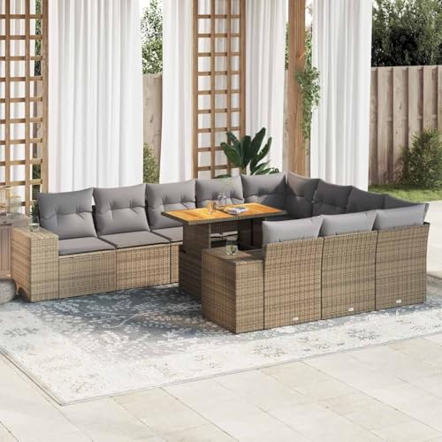 UJCHVHN 10-teiliges Gartensofa-Set mit Kissen beige Polyrattan Akazie Outdoor Sets von UJCHVHN