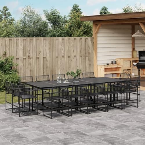 UJCHVHN 15-teiliges Garten-Esszimmer-Set, schwarzes Poly-Rattan, Outdoor-Möbel-Sets von UJCHVHN
