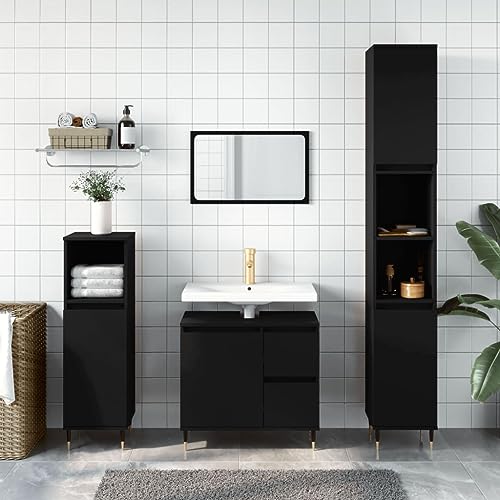UJCHVHN 3-teiliges Badezimmermöbel-Set schwarz Engineered WoodSets Badezimmer-Sets von UJCHVHN