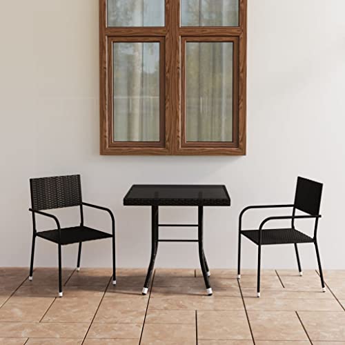UJCHVHN 3-teiliges Garten-Esszimmer-Set, Polyrattan, schwarz, Outdoor-Sets von UJCHVHN