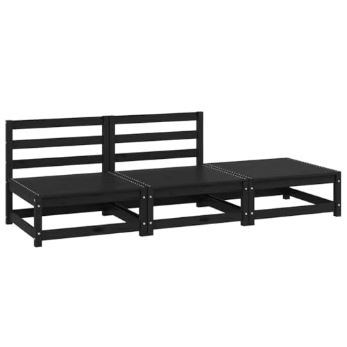 UJCHVHN 3-teiliges Garten-Lounge-Set, schwarz, massives Kiefernholz, Outdoor-Sitzgruppe, Outdoor-Sitzgruppe, Sektionalsofa-Einheiten von UJCHVHN