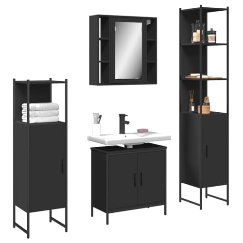 UJCHVHN 4-teiliges Badezimmerschrank-Set schwarz Engineered WoodSets Badezimmer-Sets von UJCHVHN